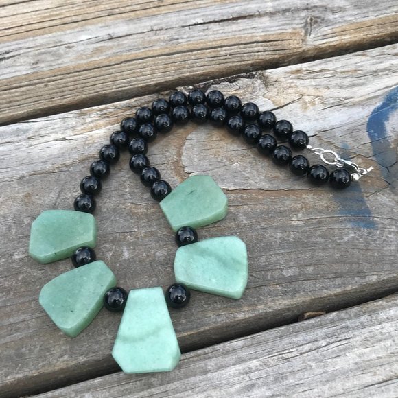 Genuine Natural Jade Nephrite Black Onyx Cleopatra Necklace Sterling Silver 925 - Picture 8 of 13